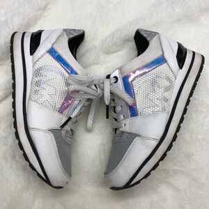 Michael Kors platform sneakers silver white black iridescent fashion shoes